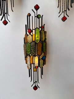 Sconce in vetro martellato e ferro battuto di Longobard, Italia, anni '70