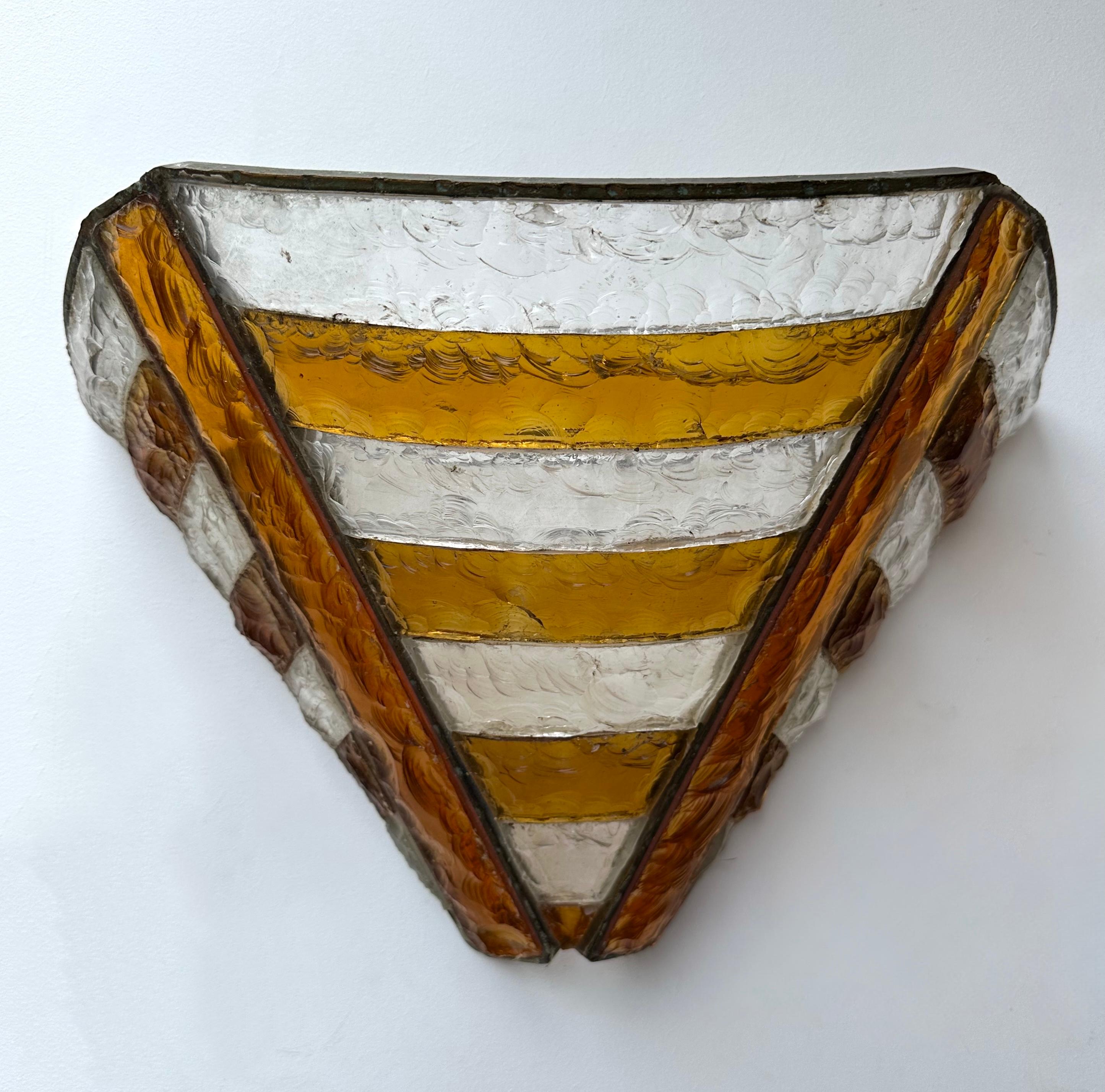 Lámpara de hierro forjado con vidrio martillado de Longobard, Italia, años 70 Italiano en venta