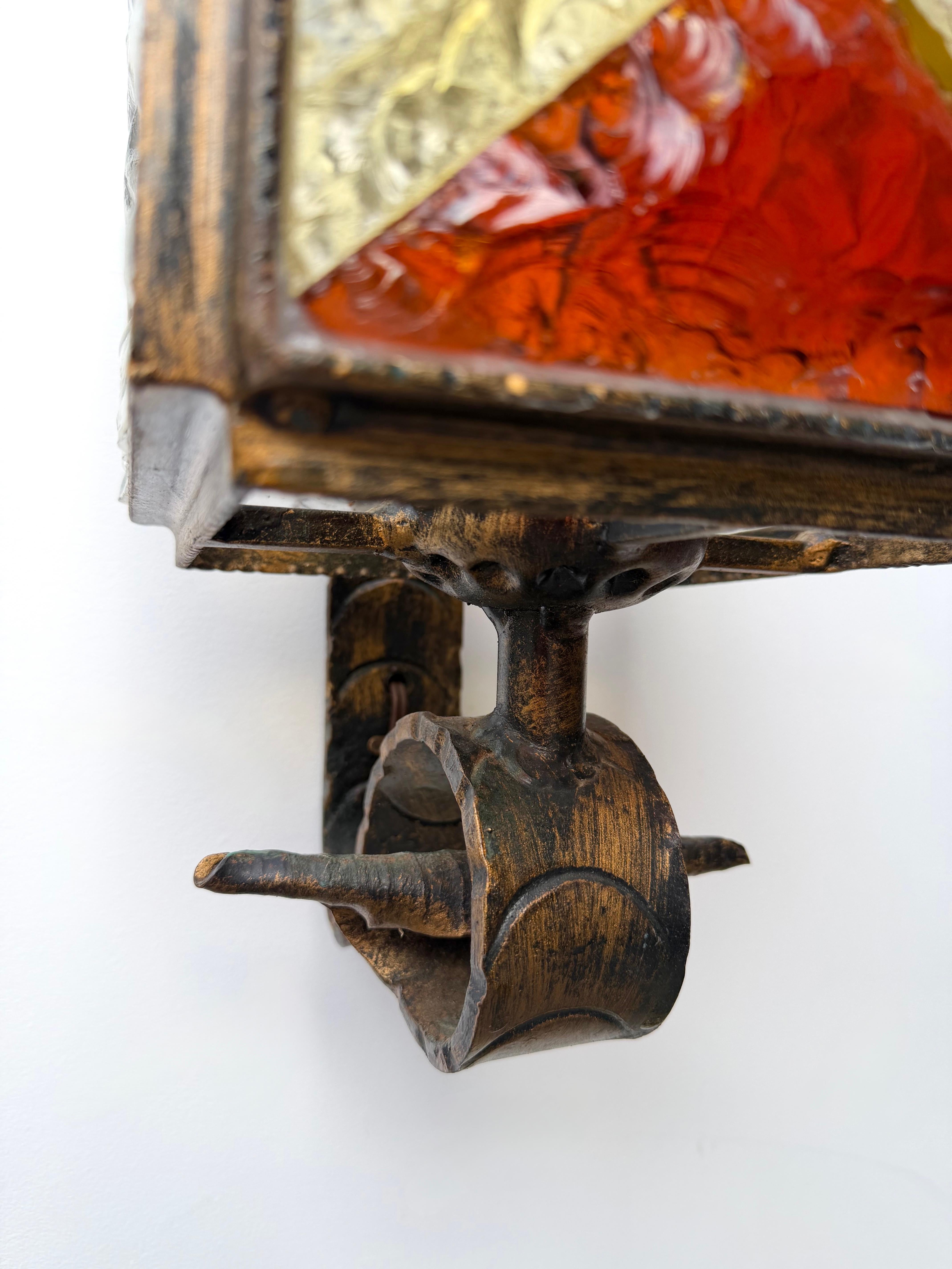 Fin du 20e siècle Applique en fer forgé martelé de Longobard, Italie, 1970 en vente