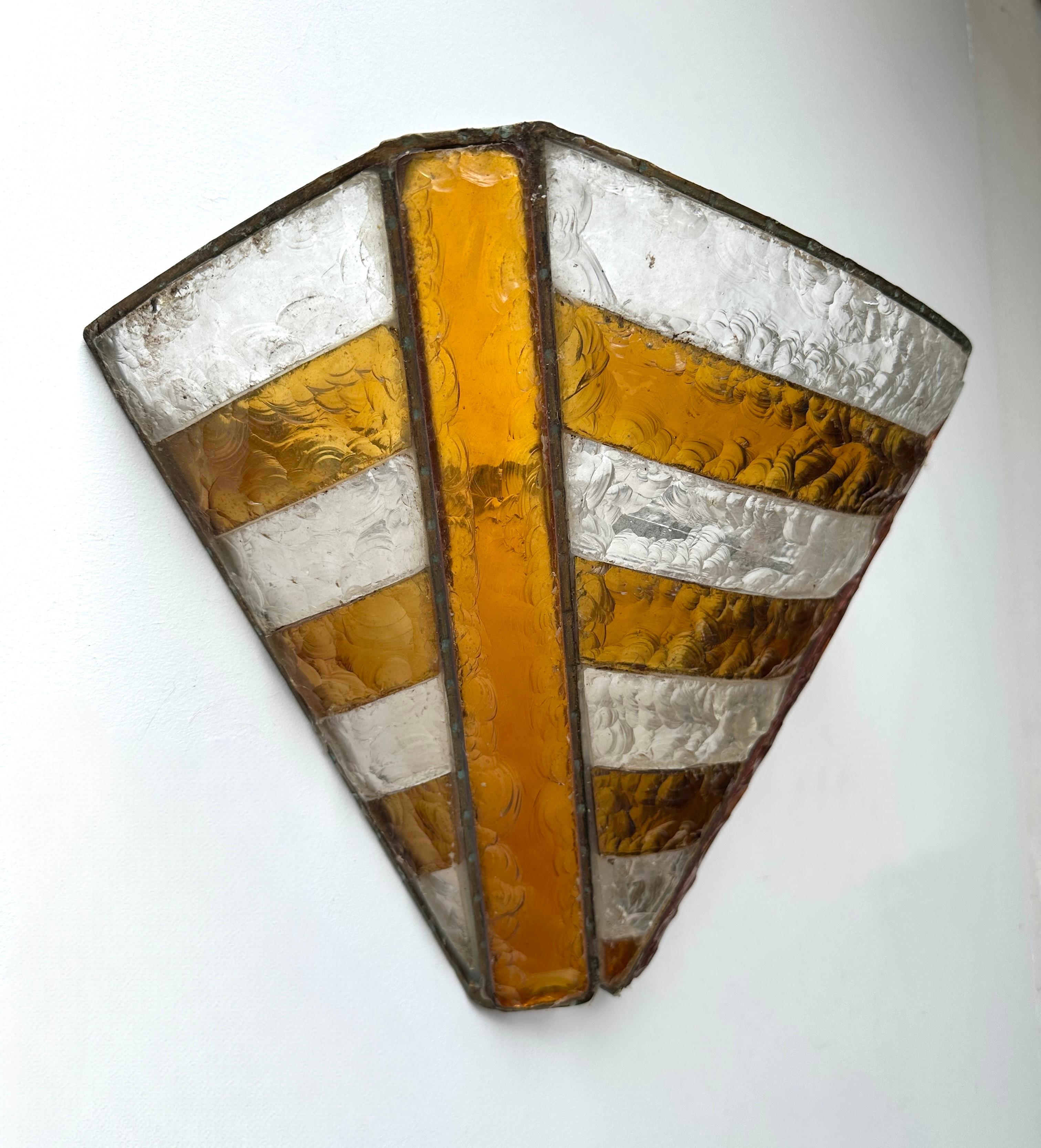 Lámpara de hierro forjado con vidrio martillado de Longobard, Italia, años 70 Vidrio en venta