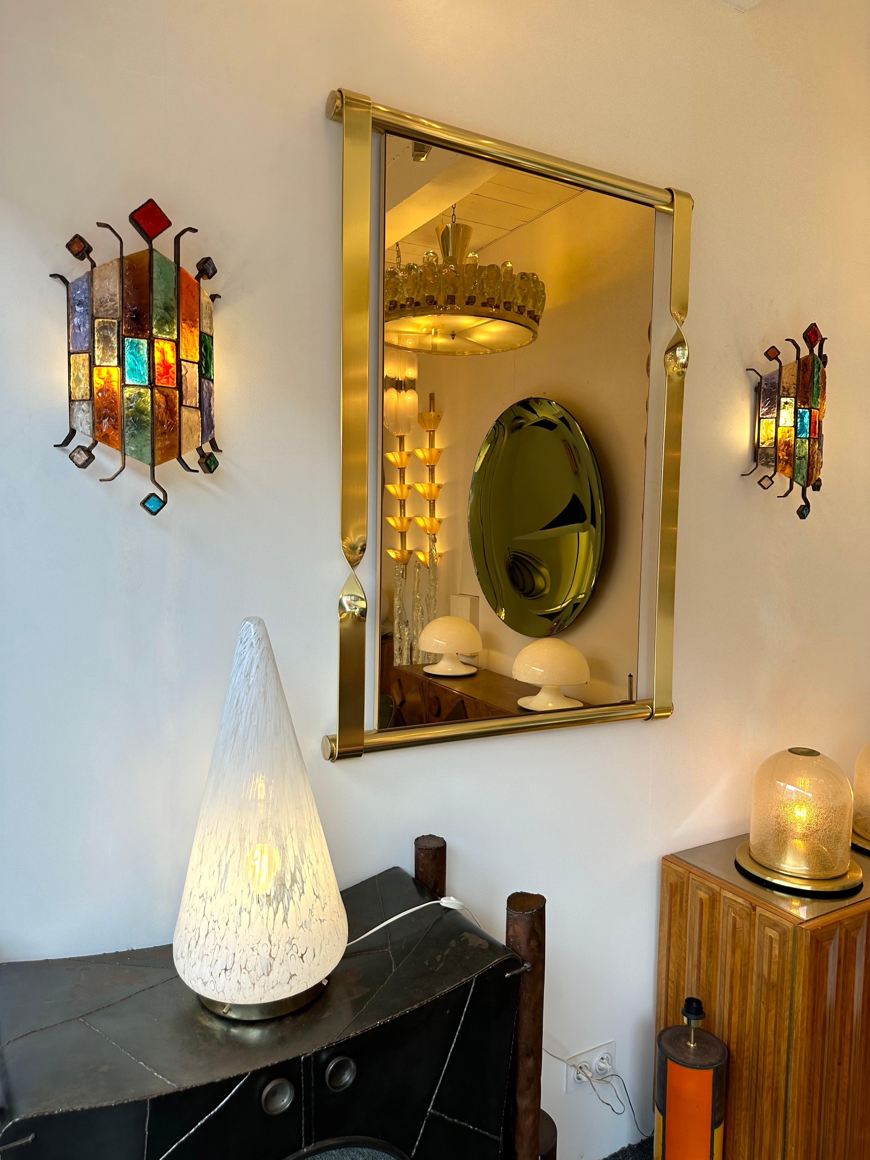 Hammered Glass Wrought Iron Sconce by Longobard, Italy, 1970s 3