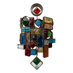 Hammered Glass Wrought Iron Sconce by Longobard, Italy, 1970s