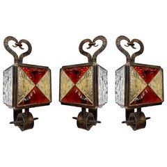 Sconce in vetro martellato e ferro battuto di Longobard, Italia, anni '70