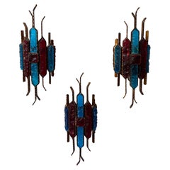 Hammered Glass Wrought Iron Sconce by Longobard, Italy, 1970s