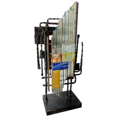 Hammered Glass Wrought Iron Sculpture Lamp by Biancardi & Jordan, Italy, 1970s