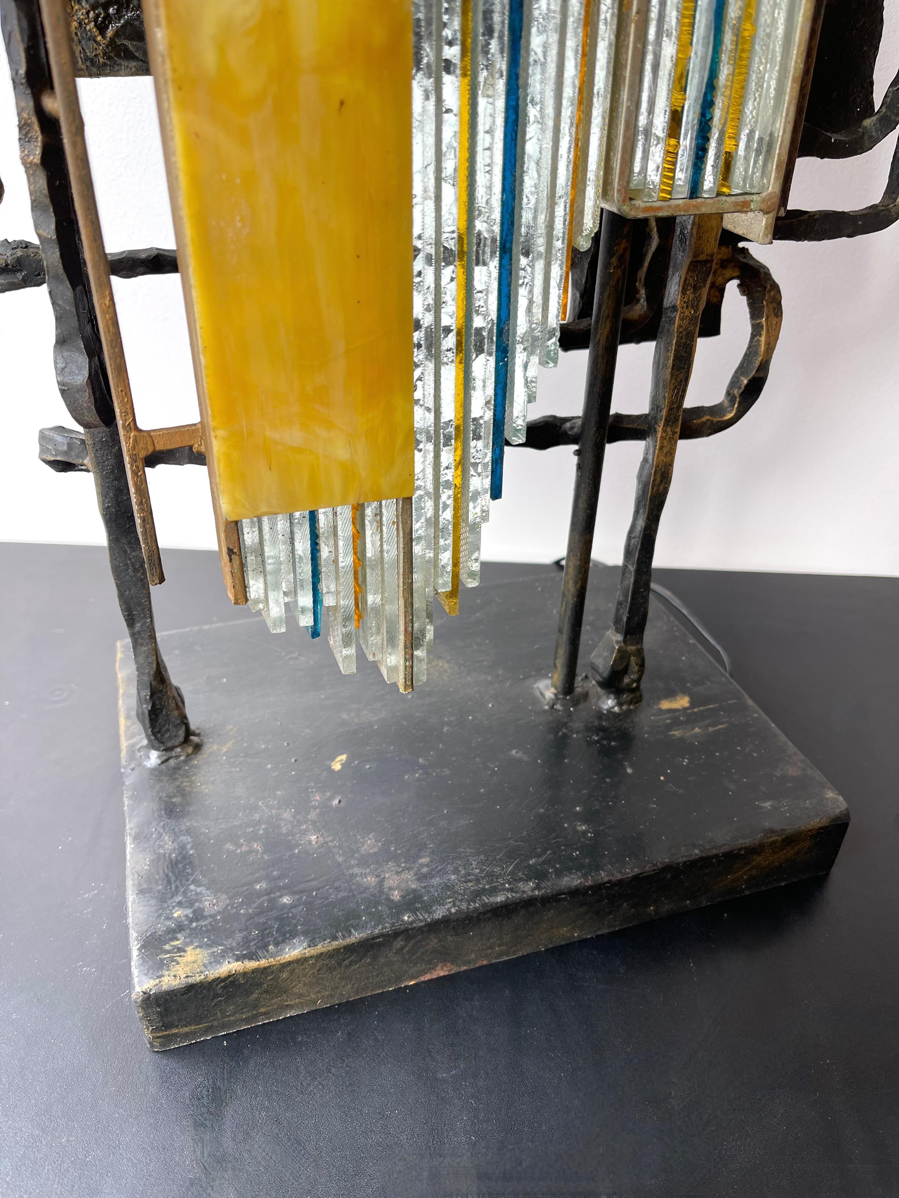 Lampe sculpture en verre martelé en fer forgé de Biancardi & Jordan, Italie, 1970 en vente 1