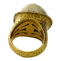 Hammered Gold 20 Millimeter Baroque Pearl and Diamond Ring