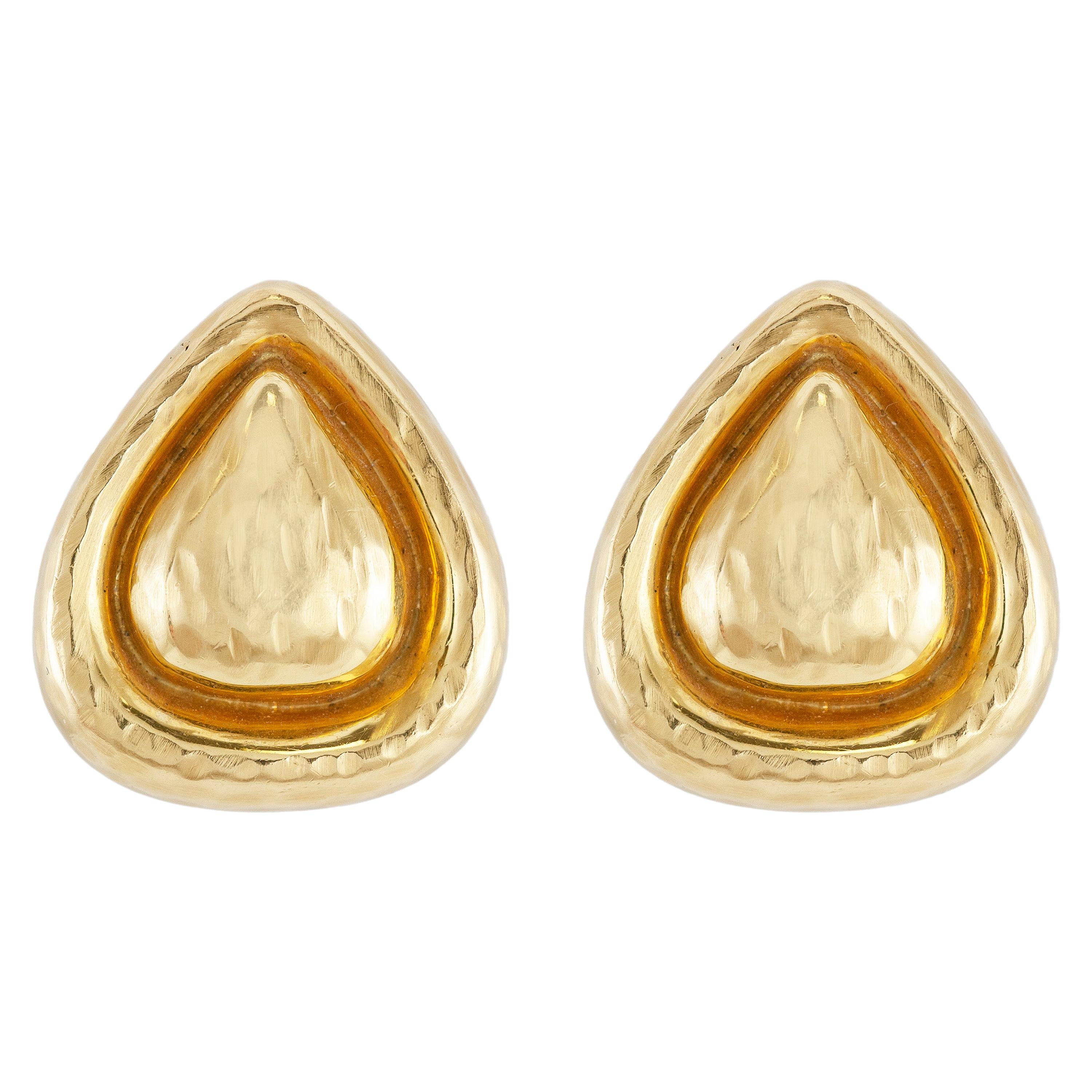 Hammered Gold Diamond Clip-On Earrings For Sale