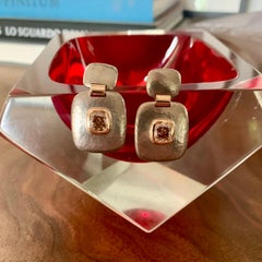 Hammered Gold Earrings, 18k White and Rose Gold, Cushion Cut Diamonds 4.18 Carat