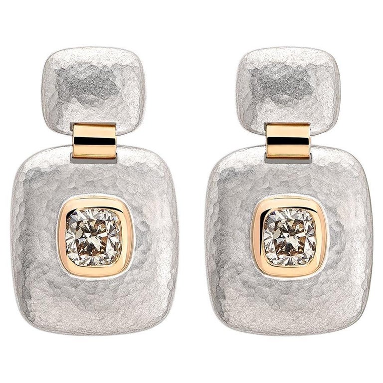 Hammered Earrings + Diamonds