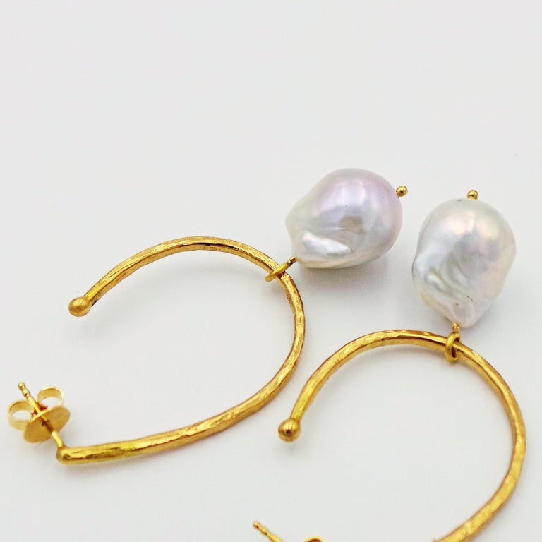 15-25mm Natural White Freshwater Baroque Pearl Dangle Earrings - Gold Stud, Screw Back 4 thumbnail image
