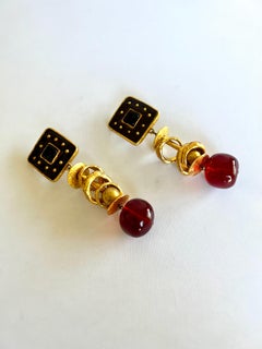 Hammered Gold Jeweled Christian Lacroix Earrings