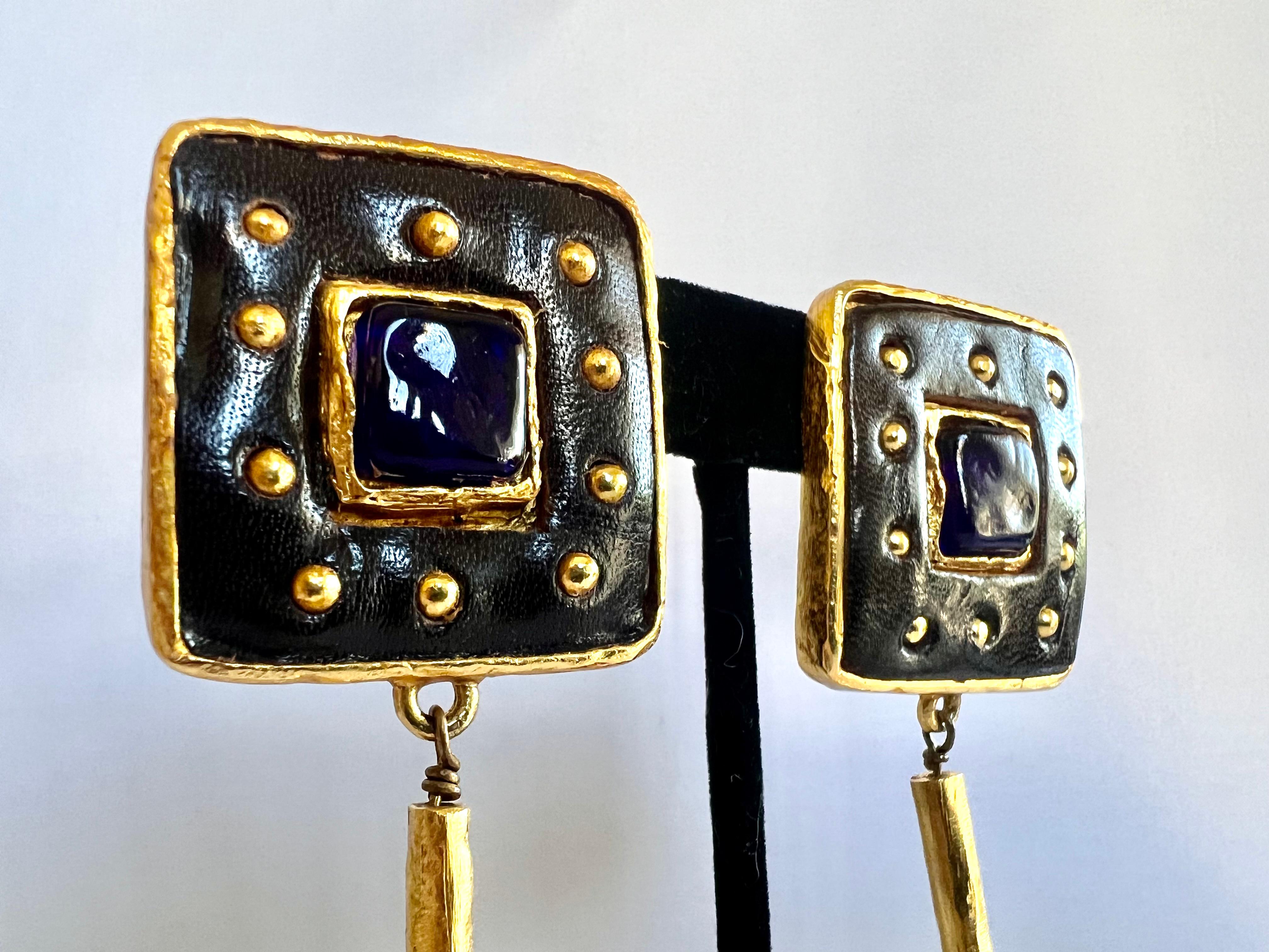 Artisan Hammered Gold Jeweled Christian Lacroix Earrings For Sale