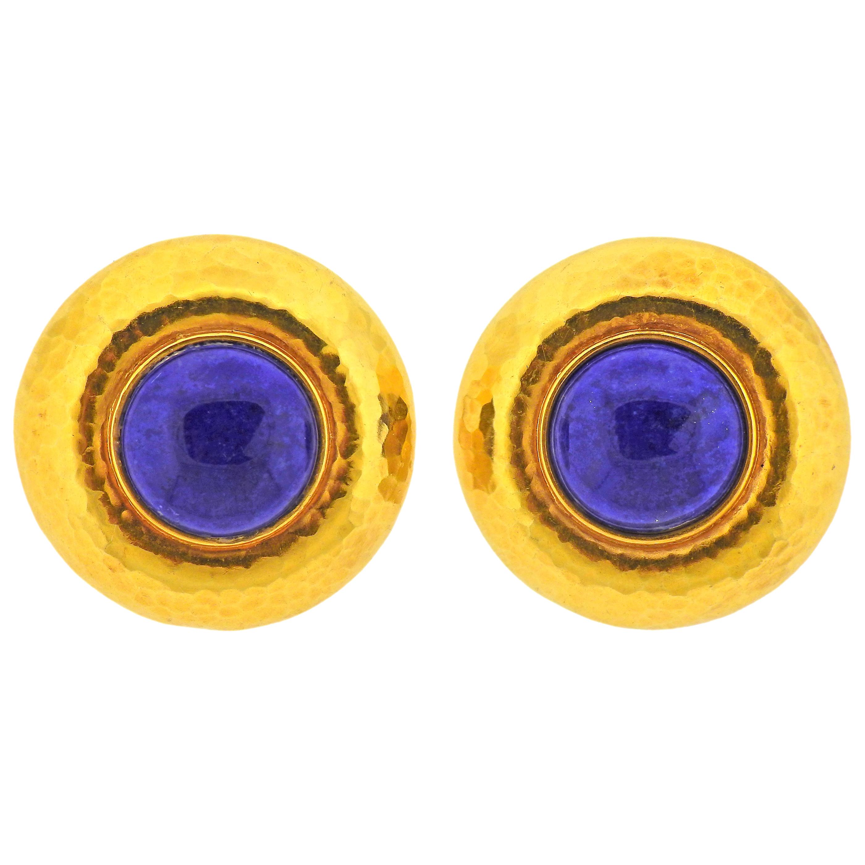 Hammered Gold Lapis Lazuli Earrings