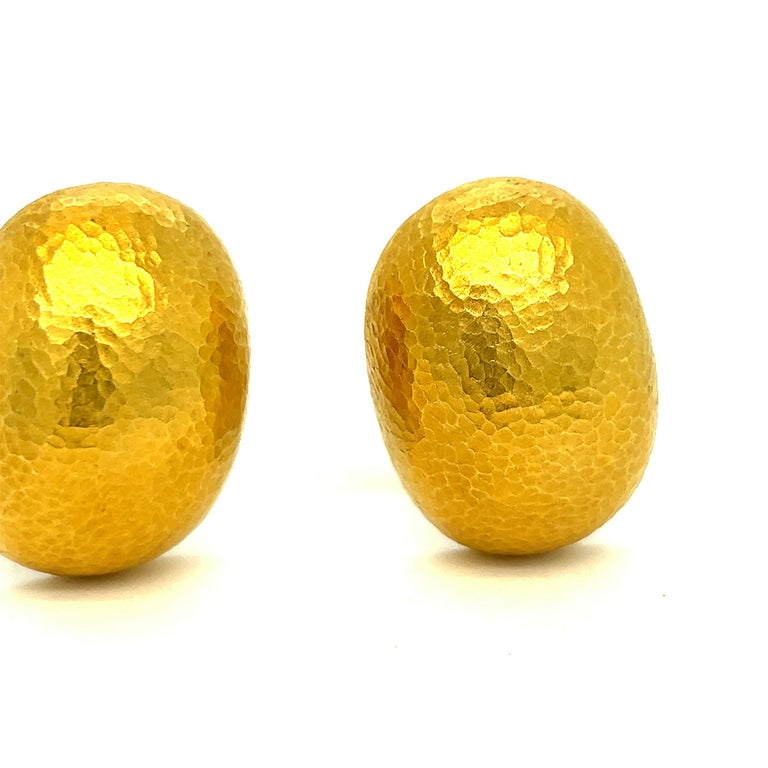 Hammered Gold Oval Earrings For Sale at 1stDibs