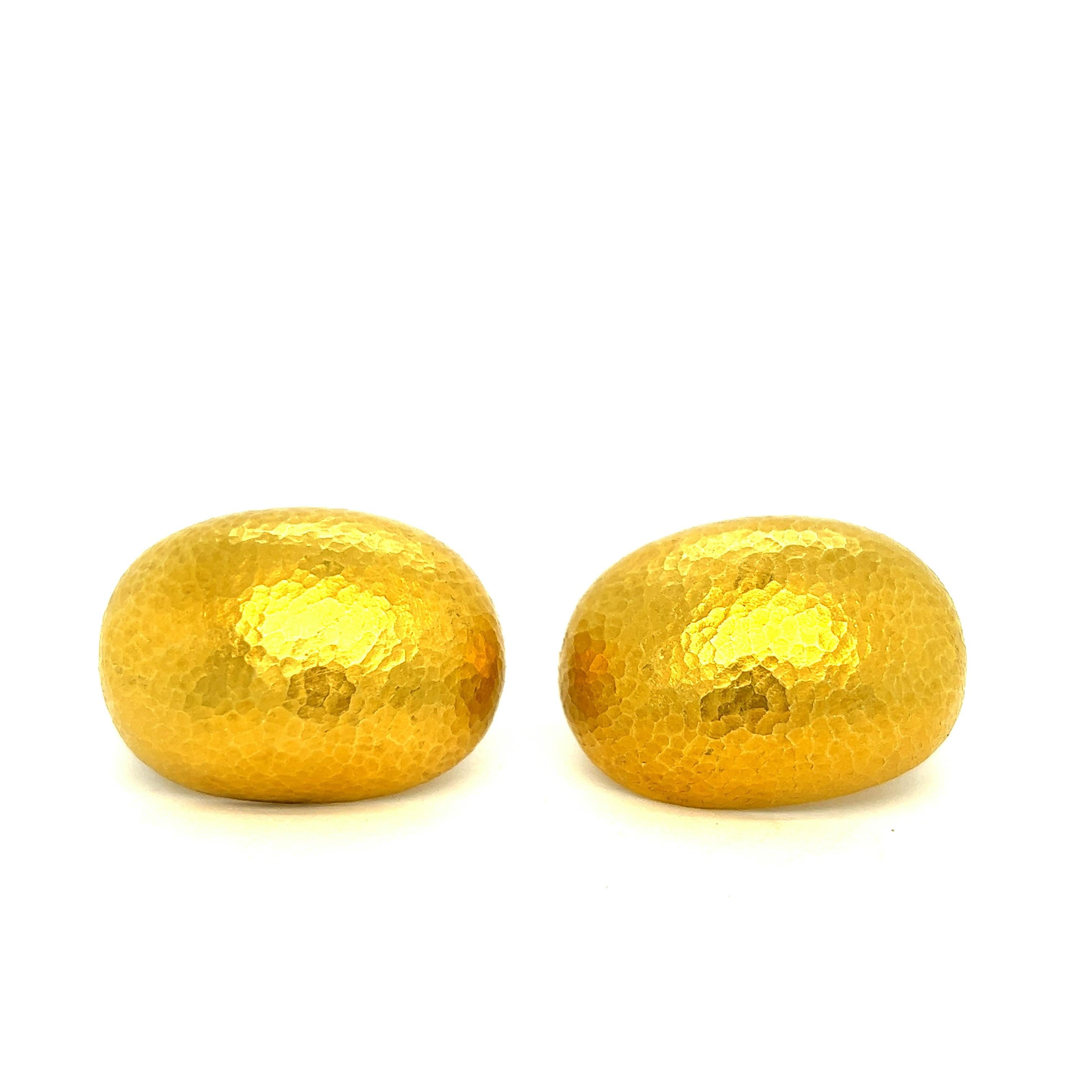 Hammered Gold Oval Earrings For Sale 1