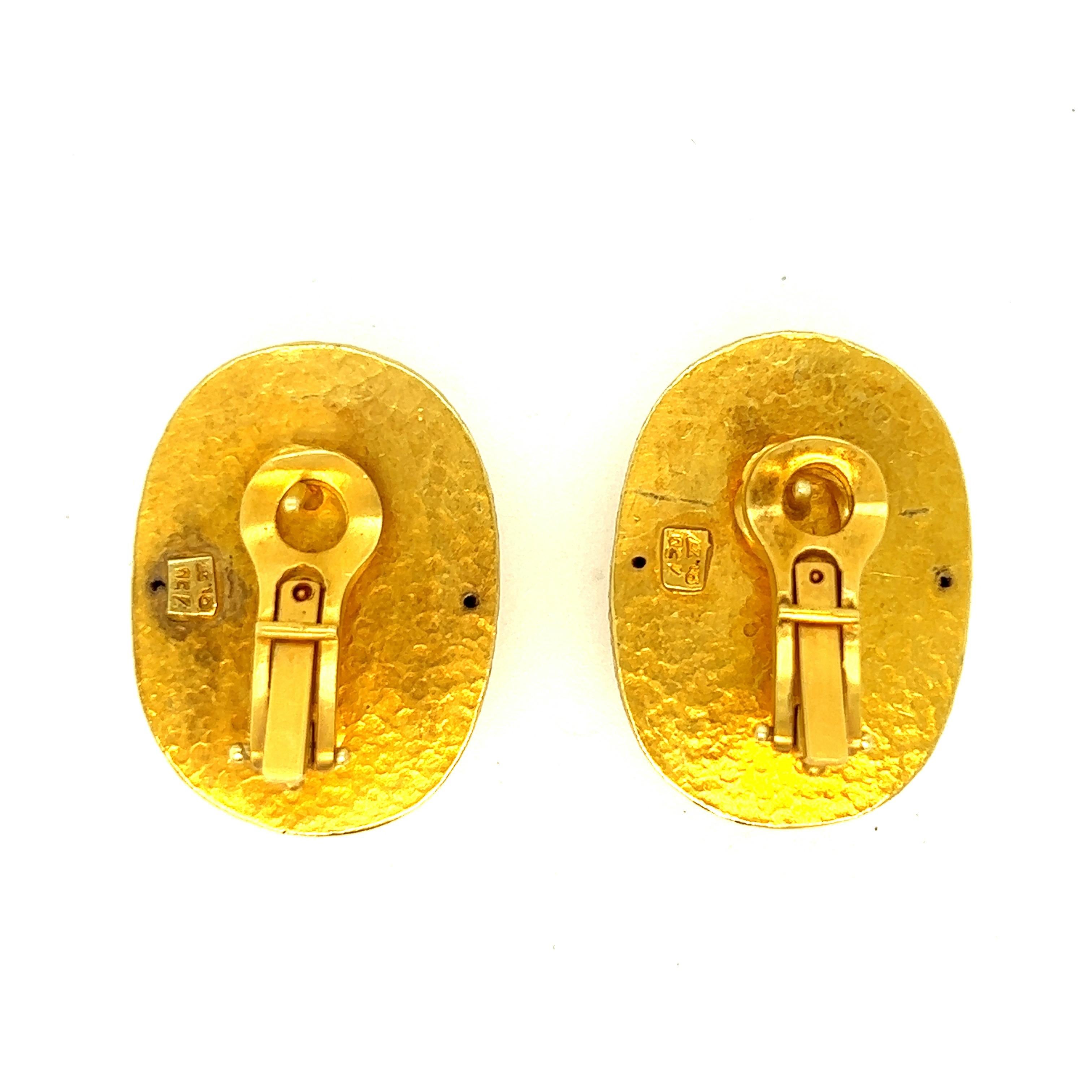 Hammered Gold Oval Earrings For Sale 2