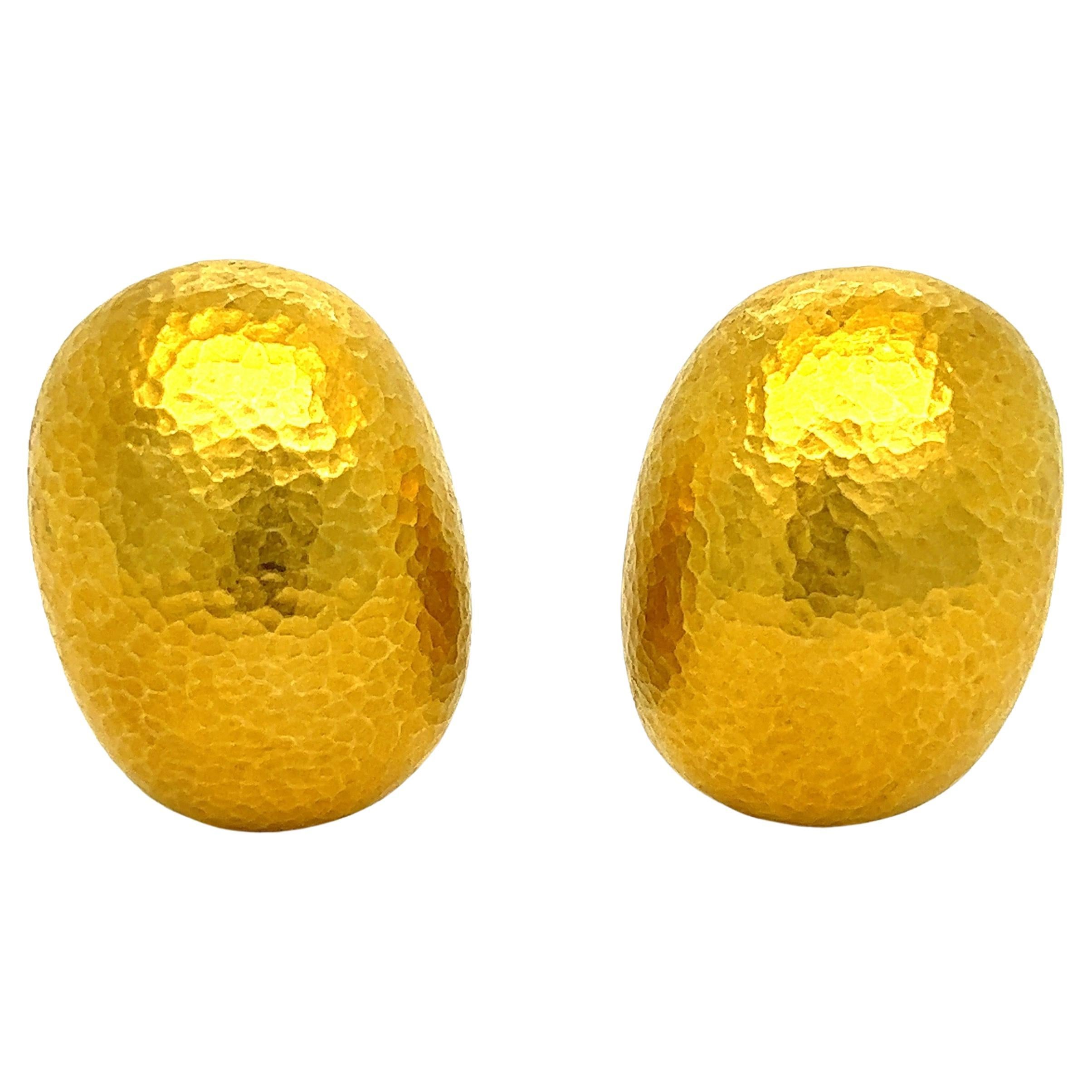 Hammered Gold Oval Earrings For Sale