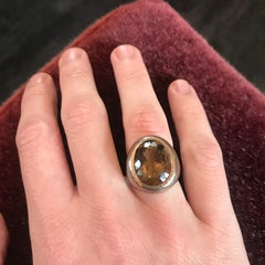 Hammered Gold Ring in 18 Carat Hammered White Gold, 1 Smoky Quartz 13.01 Carat