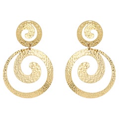 Hammered Gold Swirl Earrings Vintage 18k Yellow Gold Estate Fine Jewelry