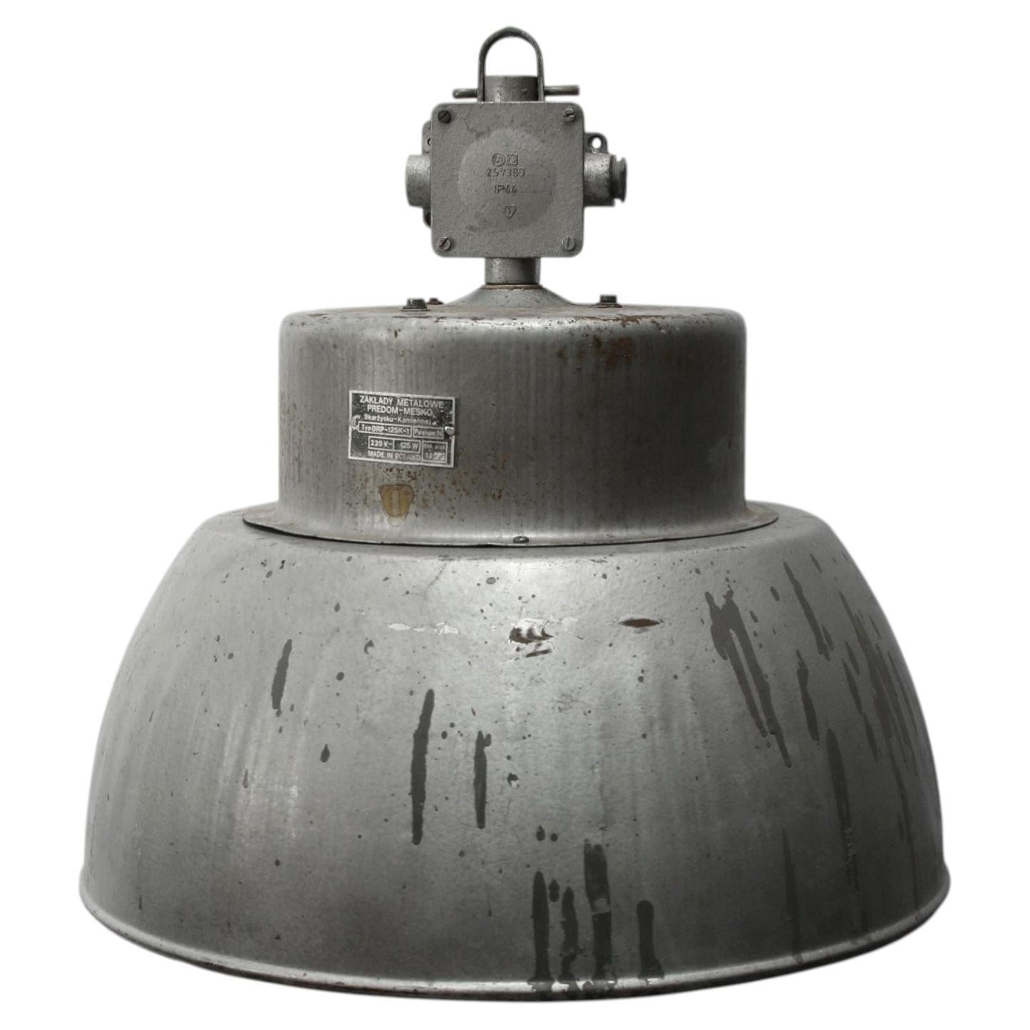 Hammered Gray Metal Vintage Industrial Pendant Lamp For Sale