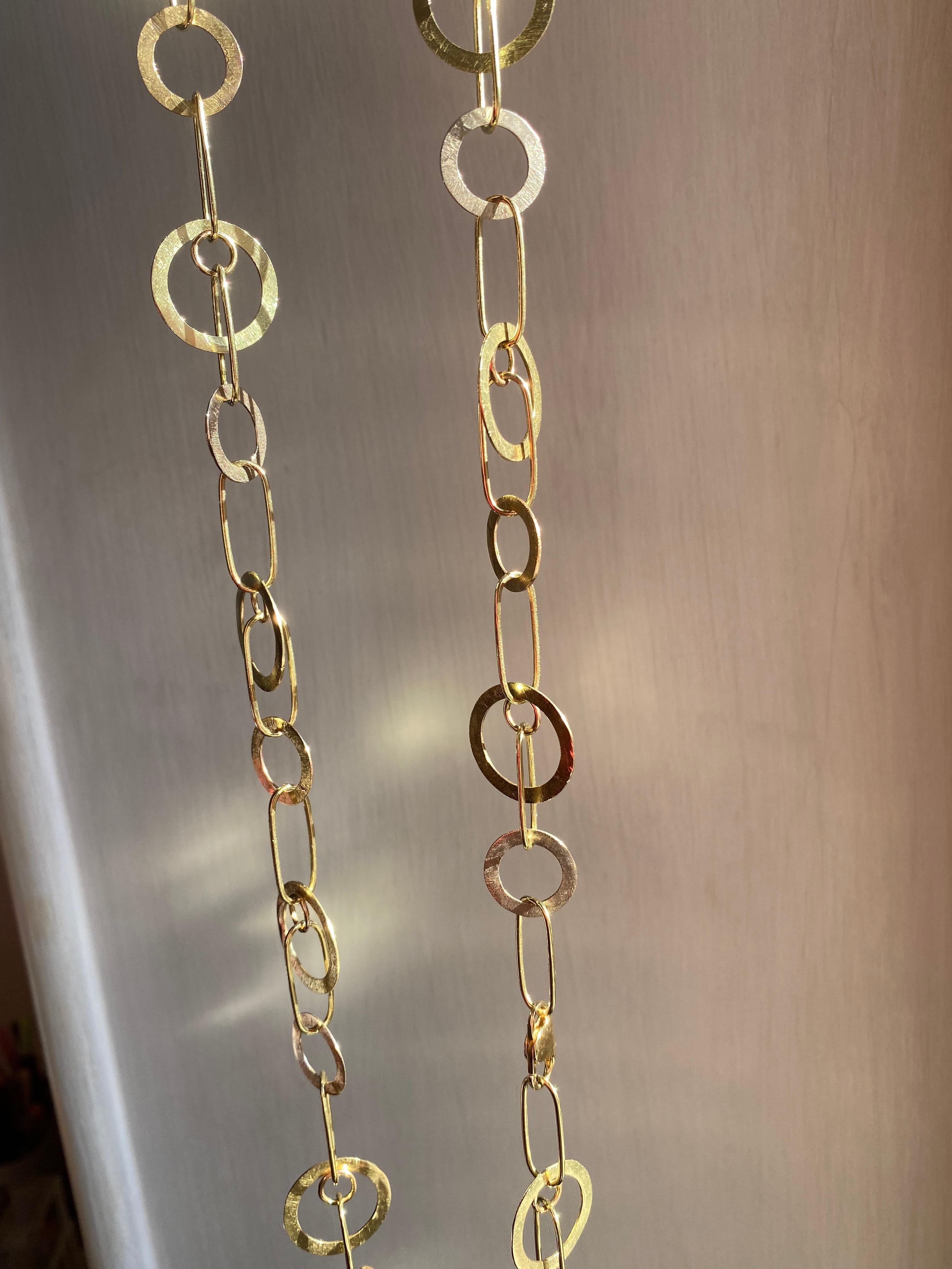 Hammered Handcrafted 18K Yellow Gold Link Chain Necklace Made in Italy For Sale 10