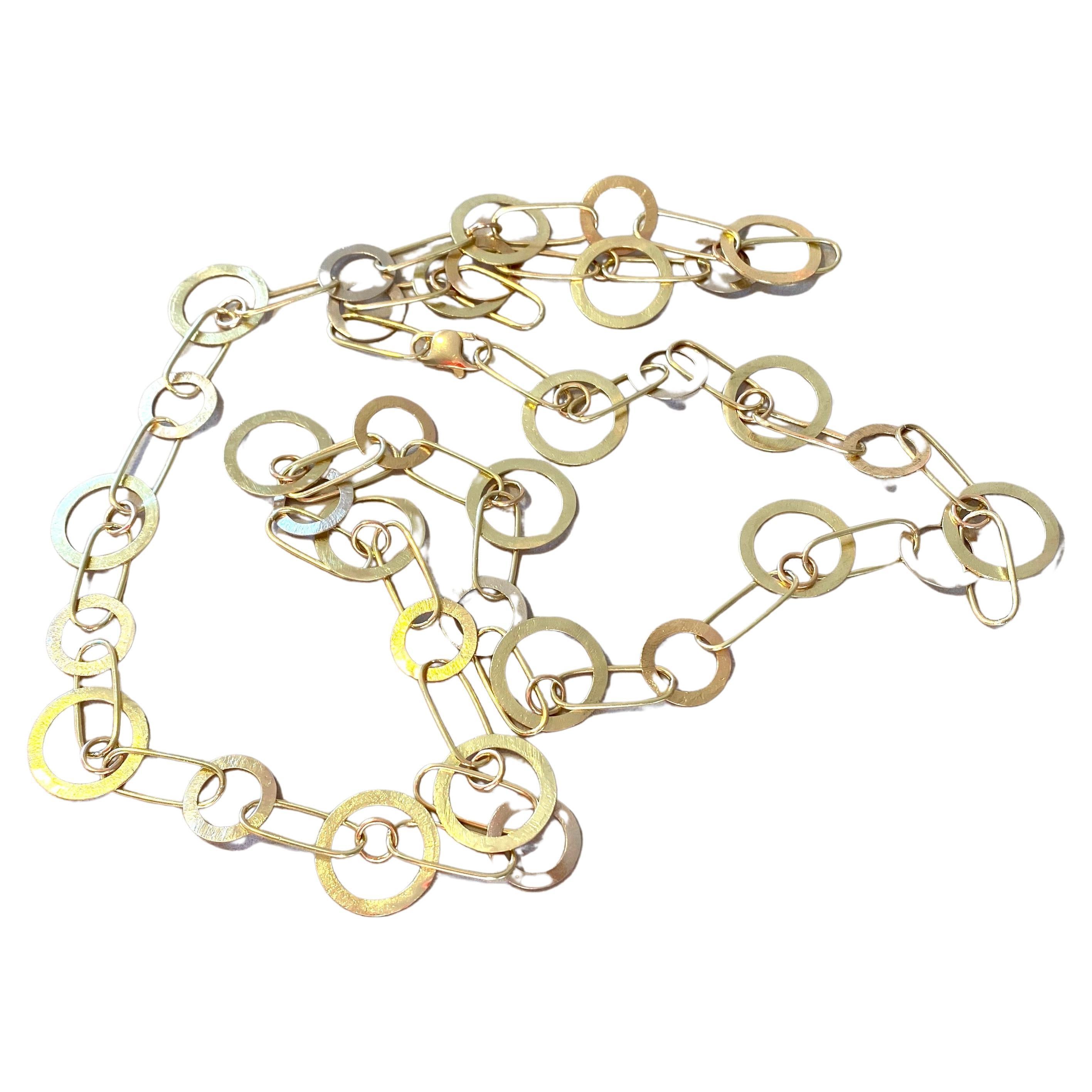 Hammered Handcrafted 18K Yellow Gold Link Chain Necklace Made in Italy For Sale