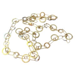 Hammered Handcrafted 18K Yellow Gold Link Chain Necklace Made in Italy