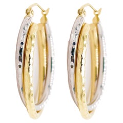Boucles d'oreilles Hammer, anneaux ovales en métal bicolore doré, fermoir à charnière