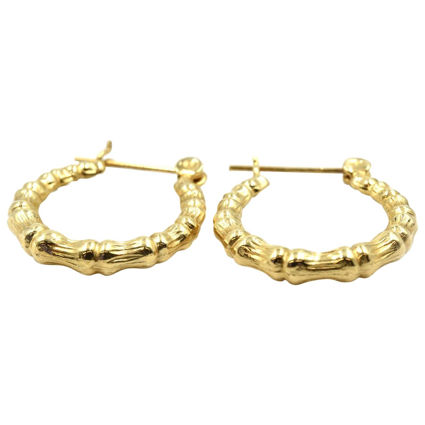Hammered Huggie Hoop Earrings 14 Karat Yellow Gold