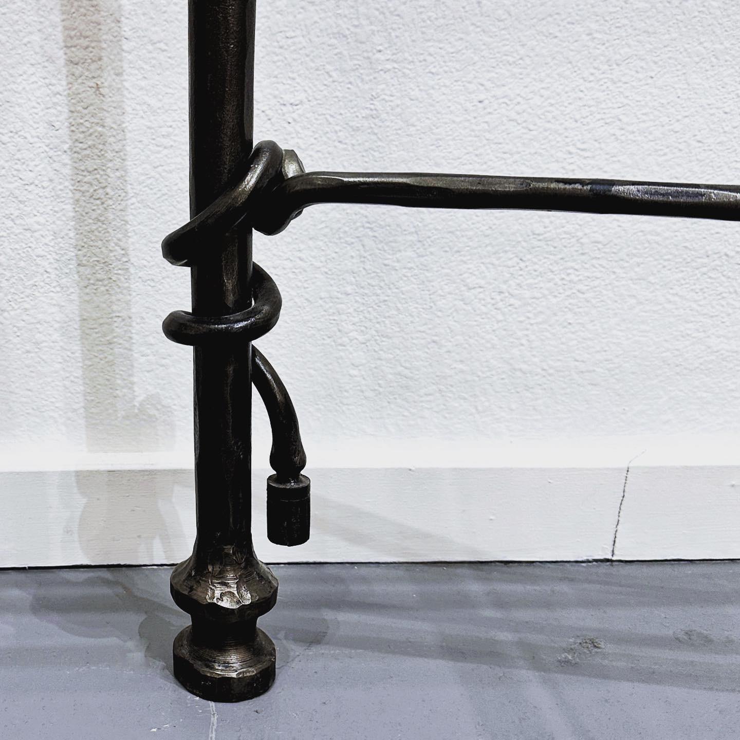 Hammered Iron and Glass Console Table in the Style of Diego Giacometti, ca 1990s In Good Condition In Cathedral City, CA