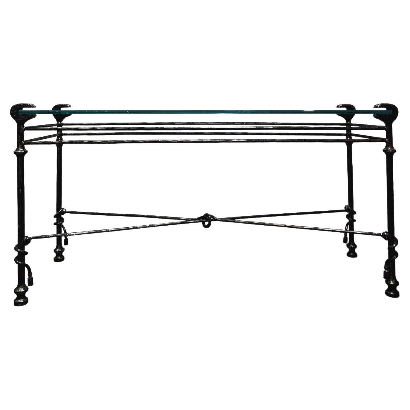 Hammered Iron and Glass Console Table in the Style of Diego Giacometti, ca 1990s