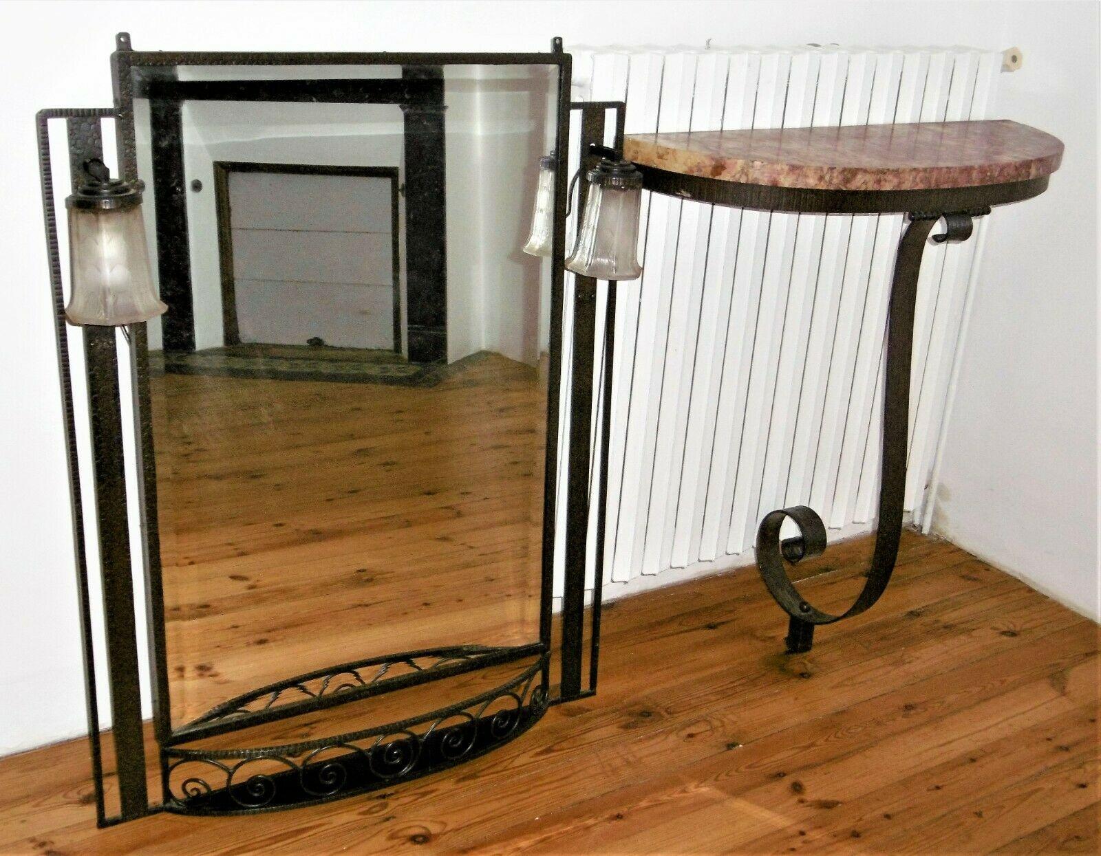 Mid-20th Century Hammered Iron Art Deco Mirror and Console, circa 1930 For Sale