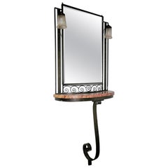 Hammered Iron Art Deco Mirror and Console, circa 1930