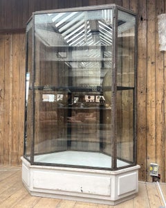 Hammered Iron Corner Display Cabinet with Wooden Base, circa 1940