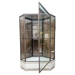 Hammered Iron Corner Display Cabinet with Wooden Base, circa 1940