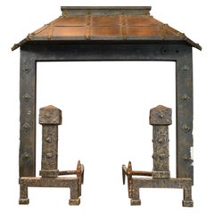 Antique Hammered Iron Fireplace Set