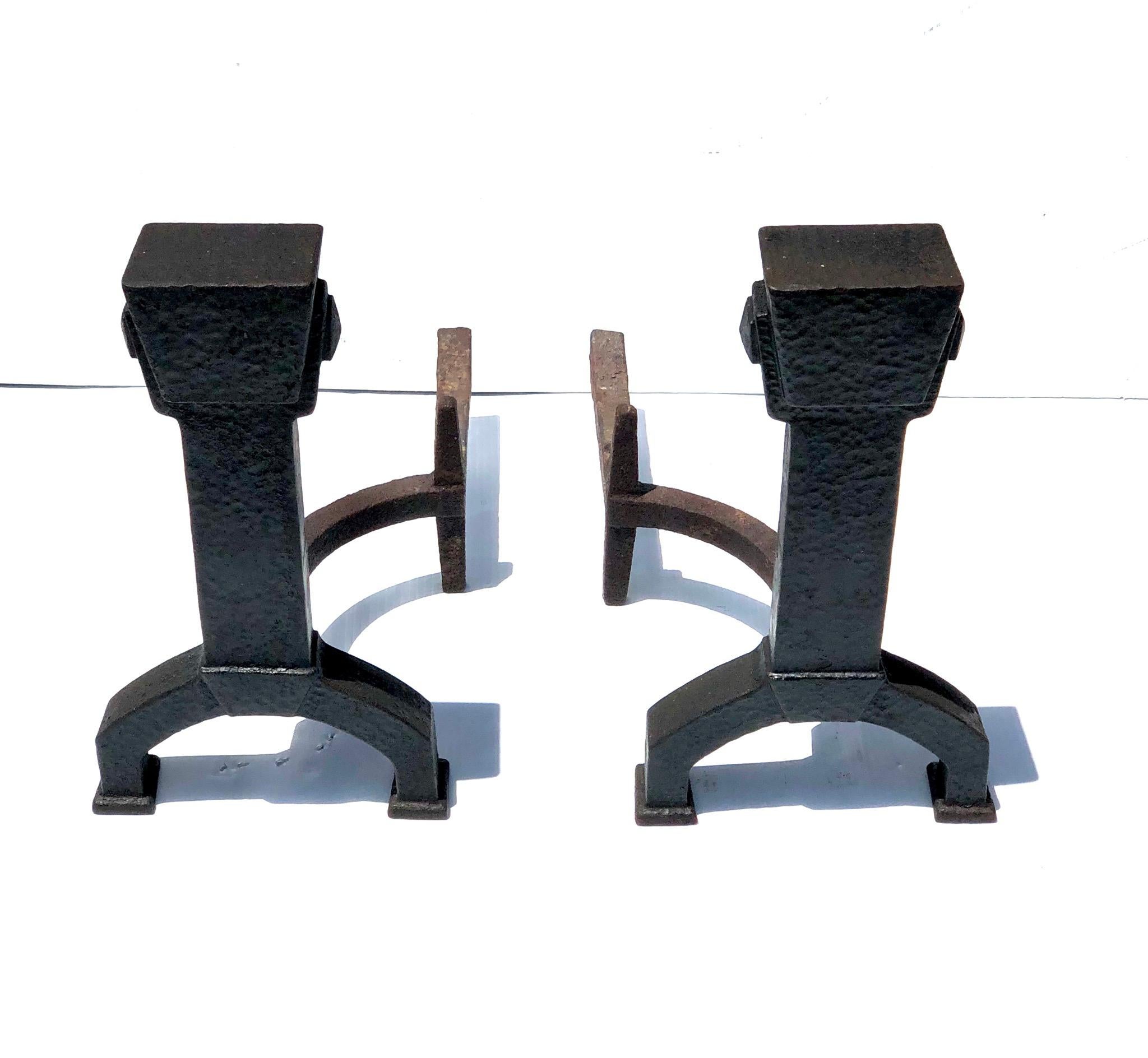 Arts and Crafts Hammered Iron Pair of Arts & Crafts Andirons