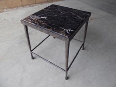 Hammered Iron Side Table with Inset Marble Top