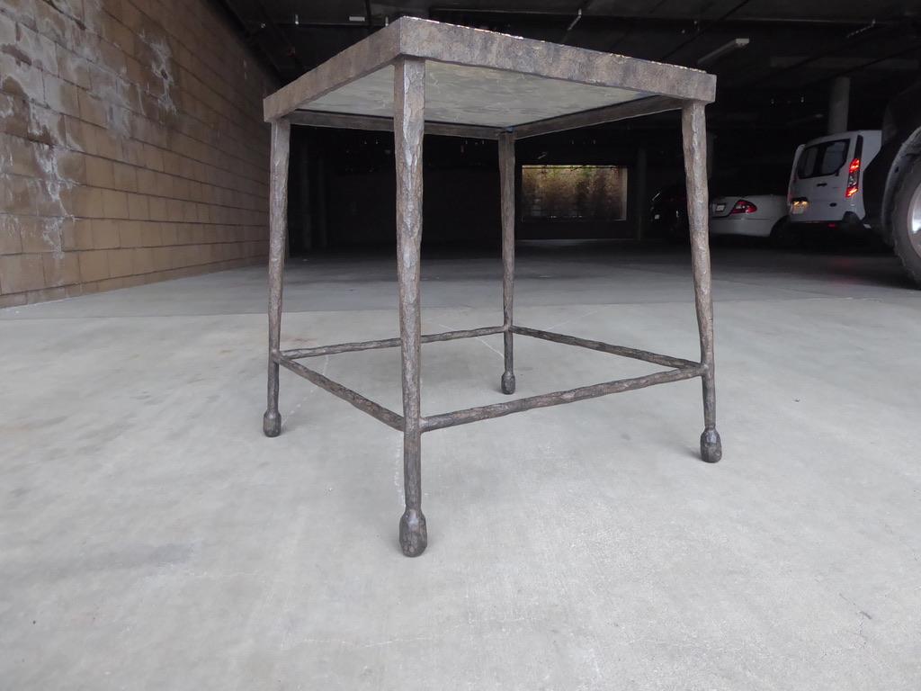Hammered Iron Side Table with Inset Marble Top In Excellent Condition For Sale In Palm Springs, CA