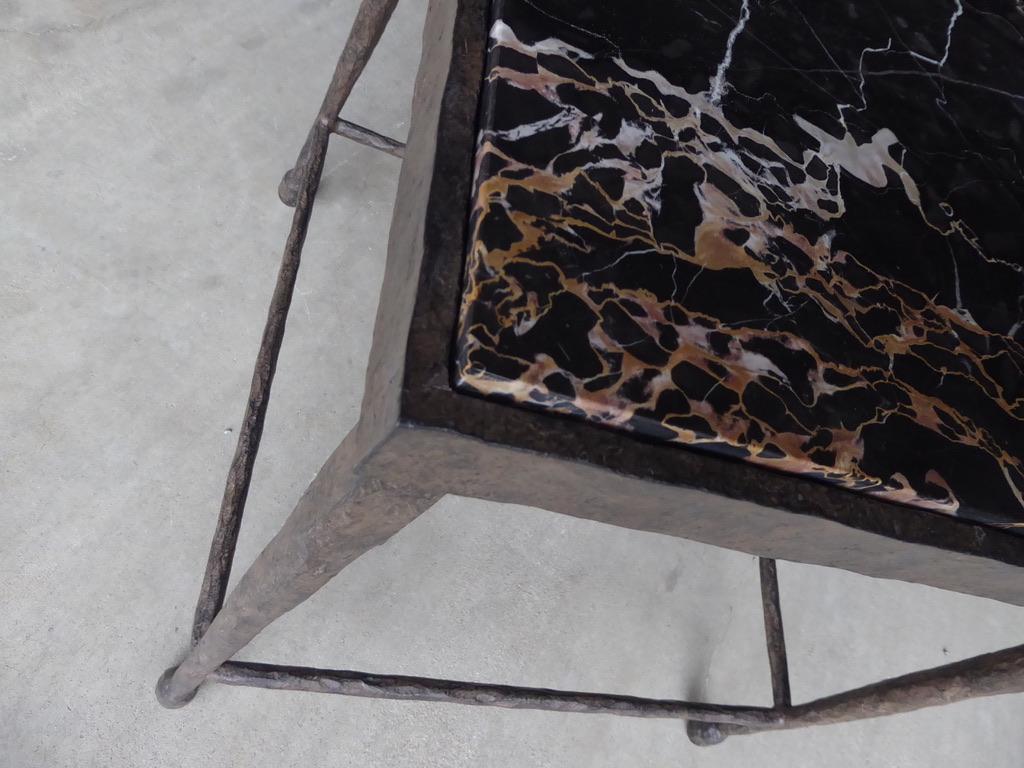 Hammered Iron Side Table with Inset Marble Top For Sale 1