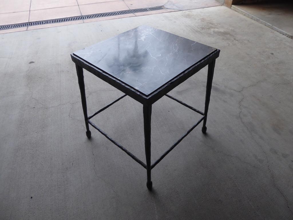 Hammered Iron Side Table with Inset Marble Top For Sale 2