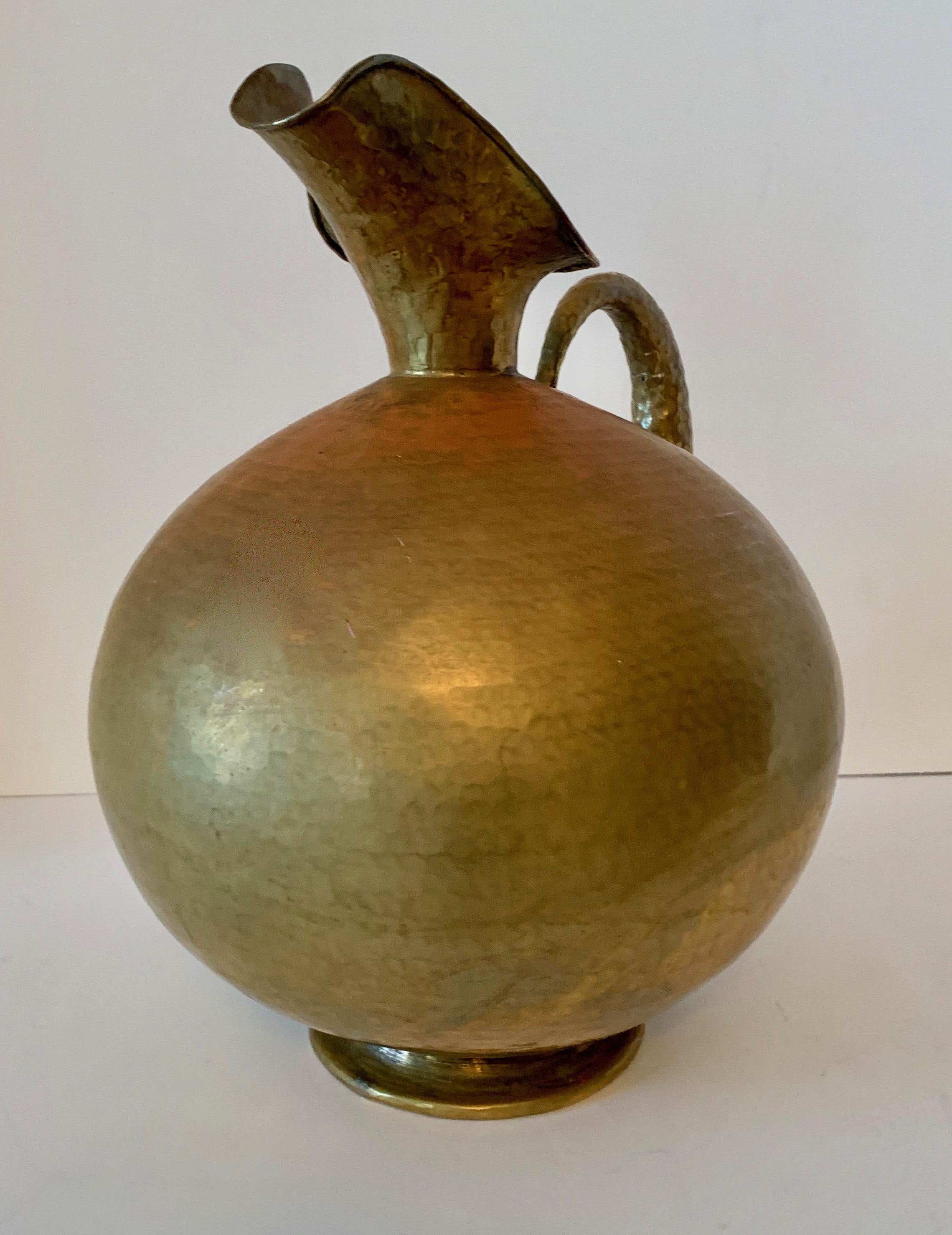 Mid-Century Modern Hammered Italian Brass Urn Pitcher Signed Egidio Casagrande