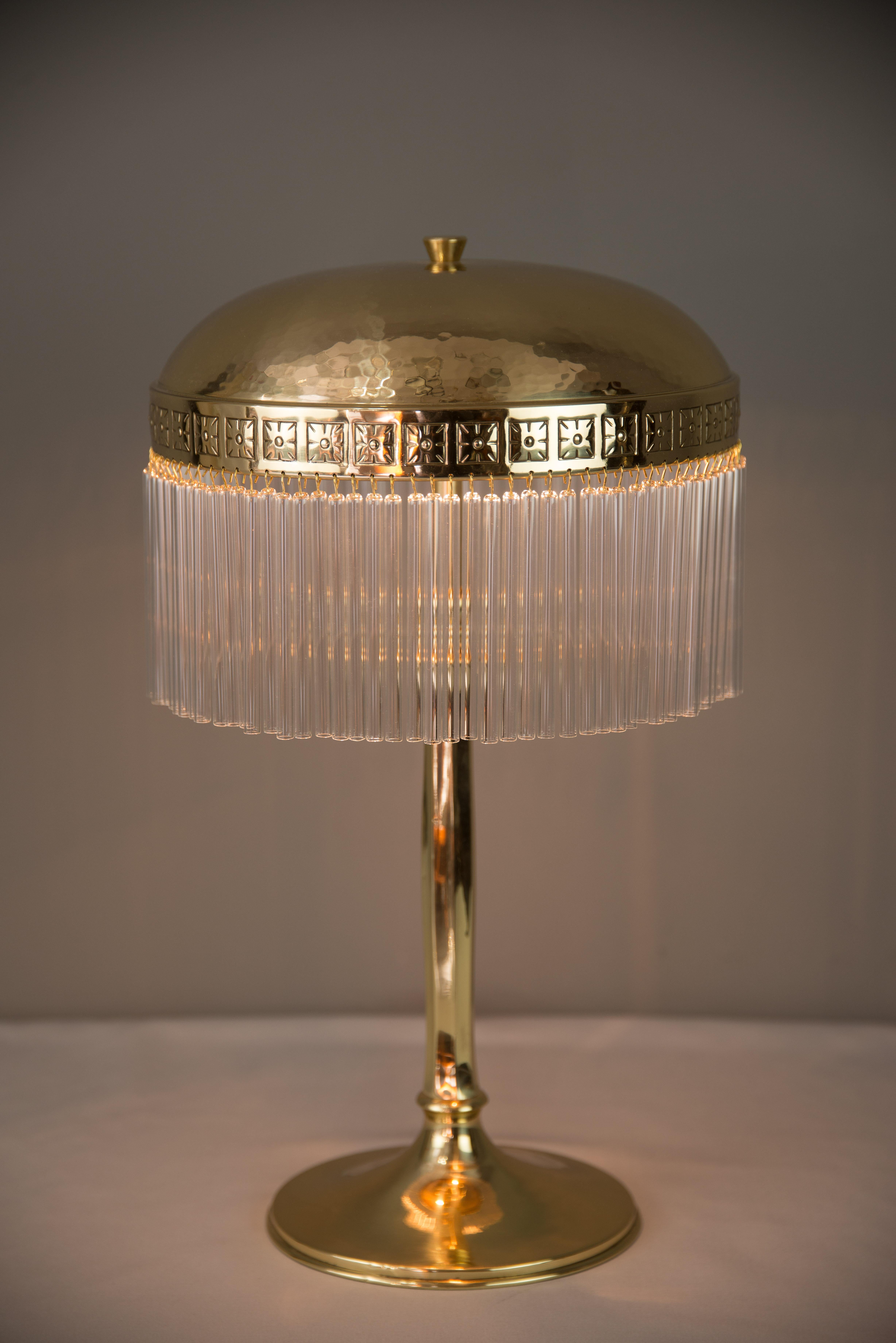 Hammered Jugendstil Table Lamp with Glass Sticks, circa 1910s 4