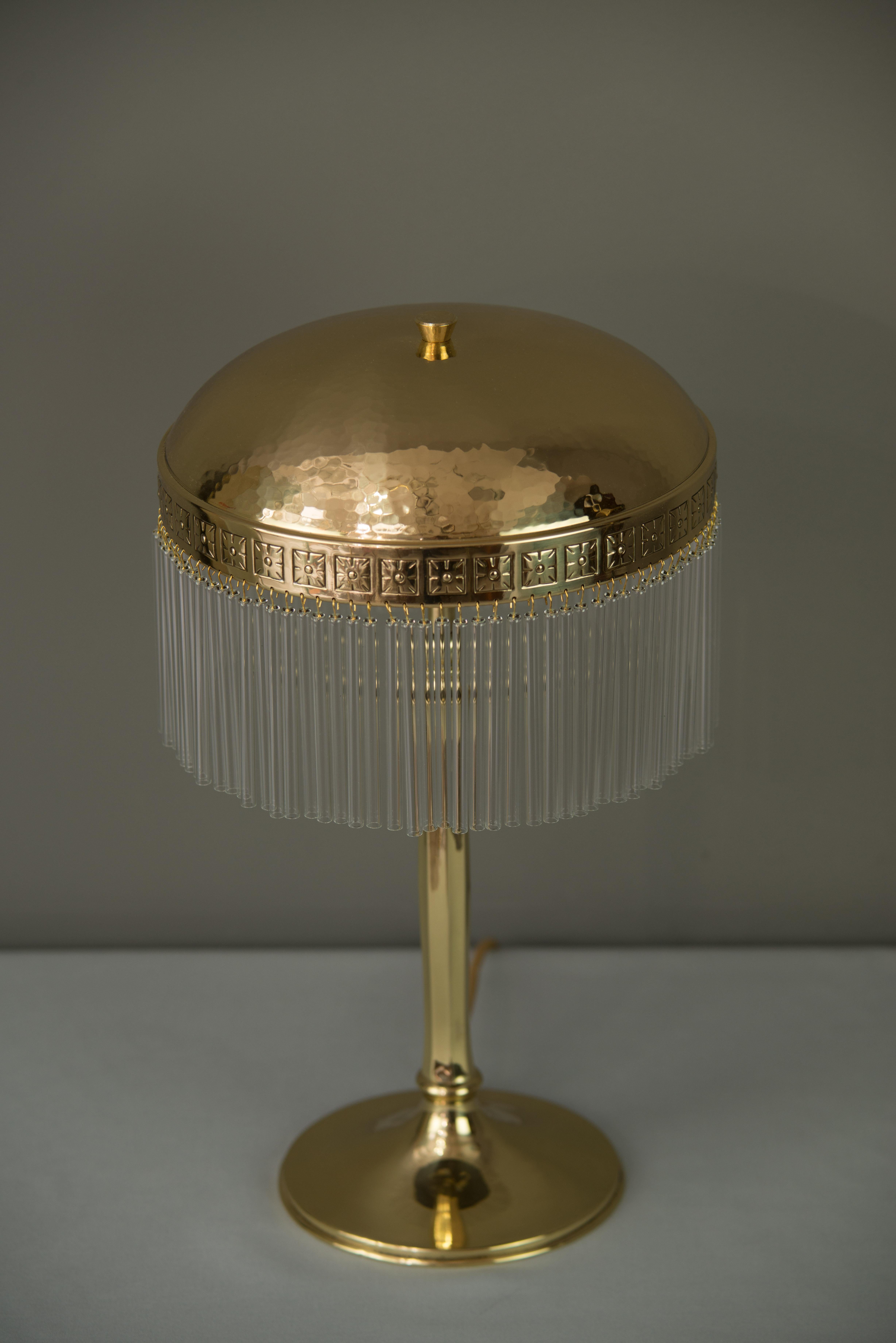 Austrian Hammered Jugendstil Table Lamp with Glass Sticks, circa 1910s