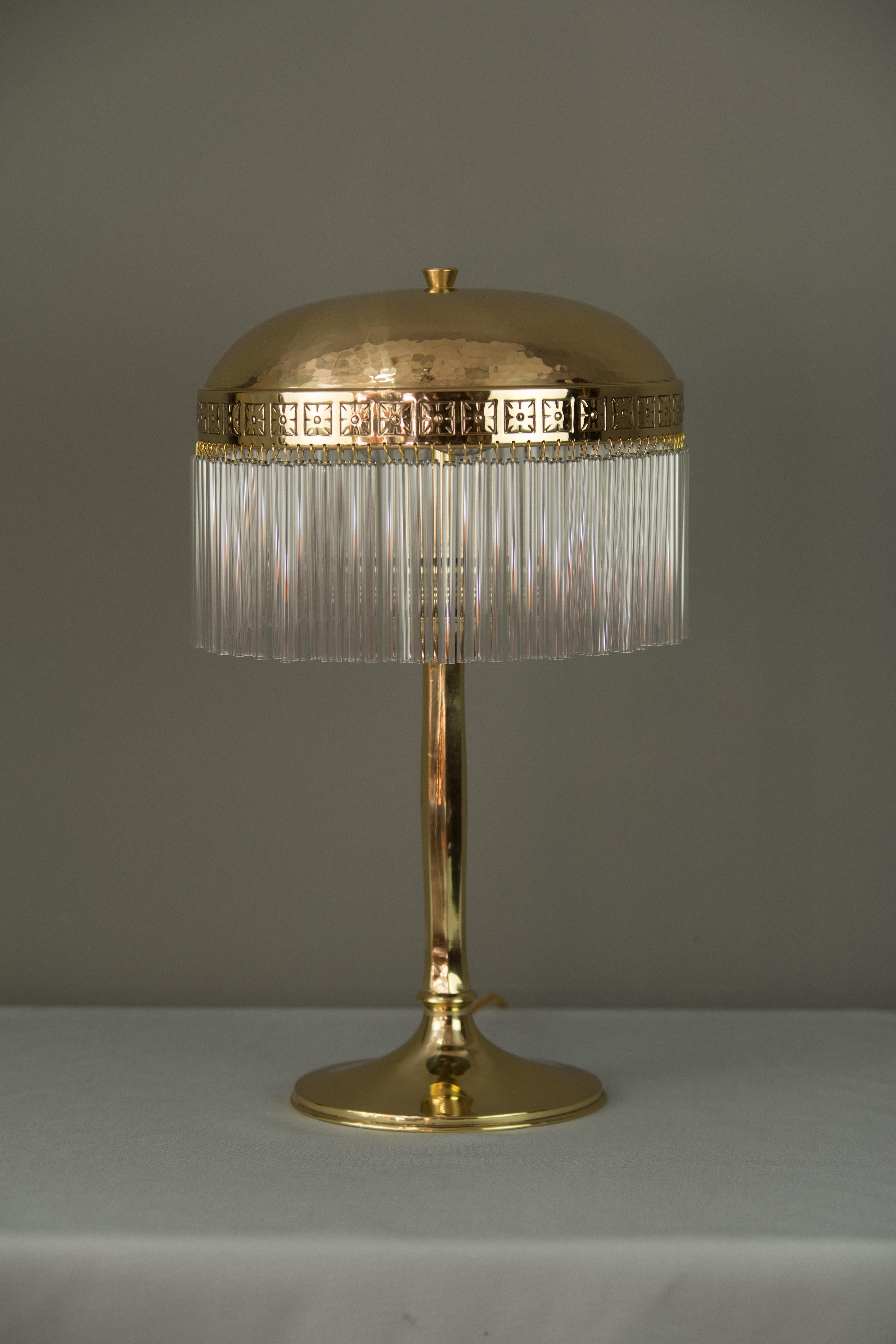 Hammered Jugendstil Table Lamp with Glass Sticks, circa 1910s In Good Condition In Wien, AT