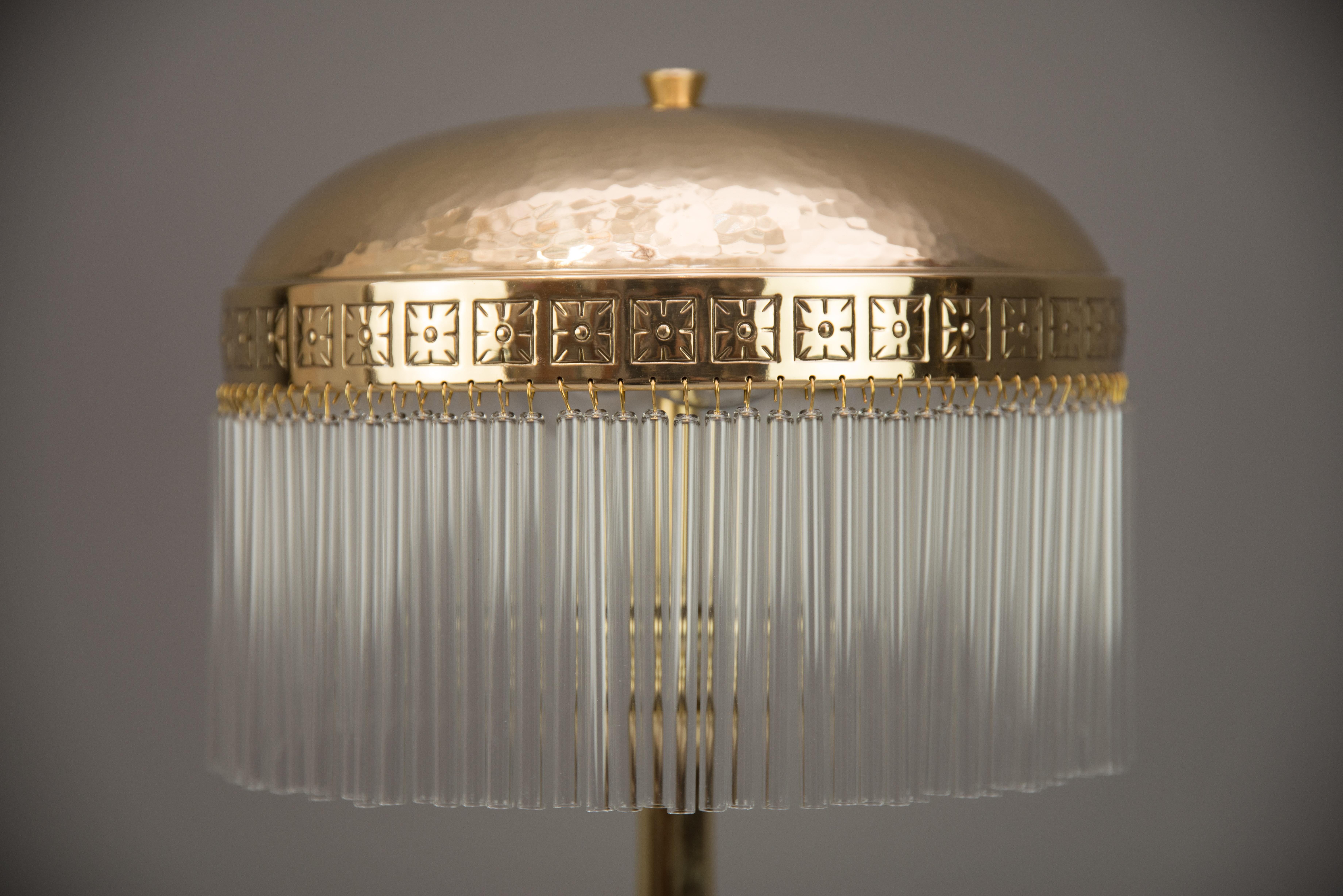Brass Hammered Jugendstil Table Lamp with Glass Sticks, circa 1910s