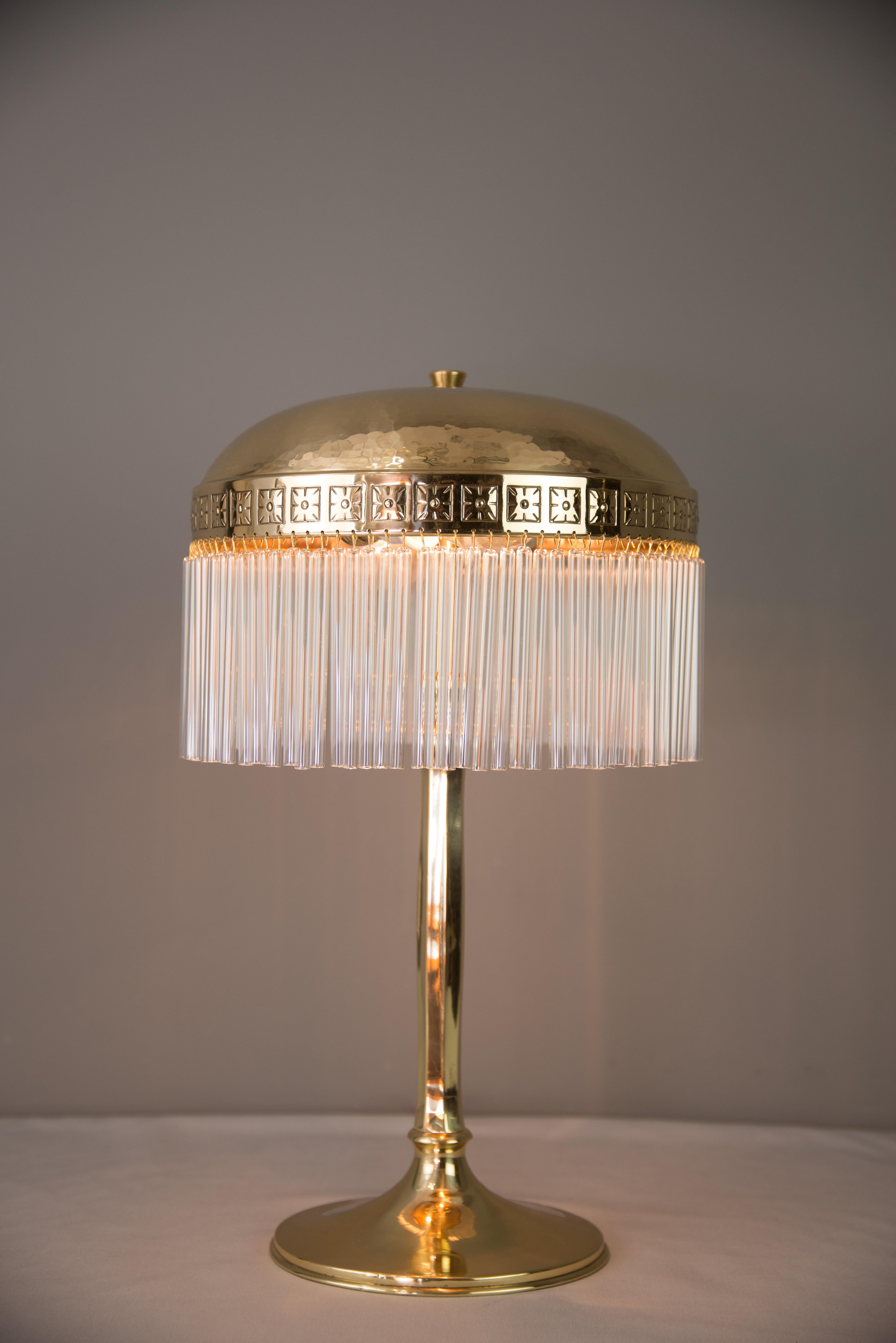 Hammered Jugendstil Table Lamp with Glass Sticks, circa 1910s 3