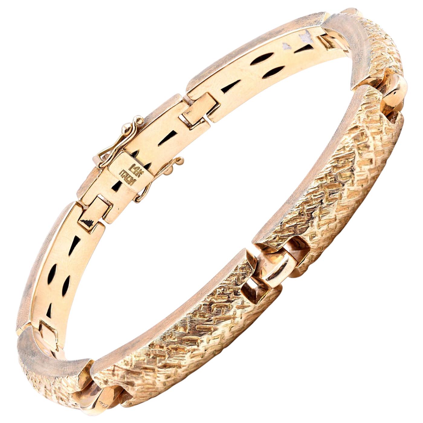 Hammered Link 14 Karat Yellow Gold Bracelet