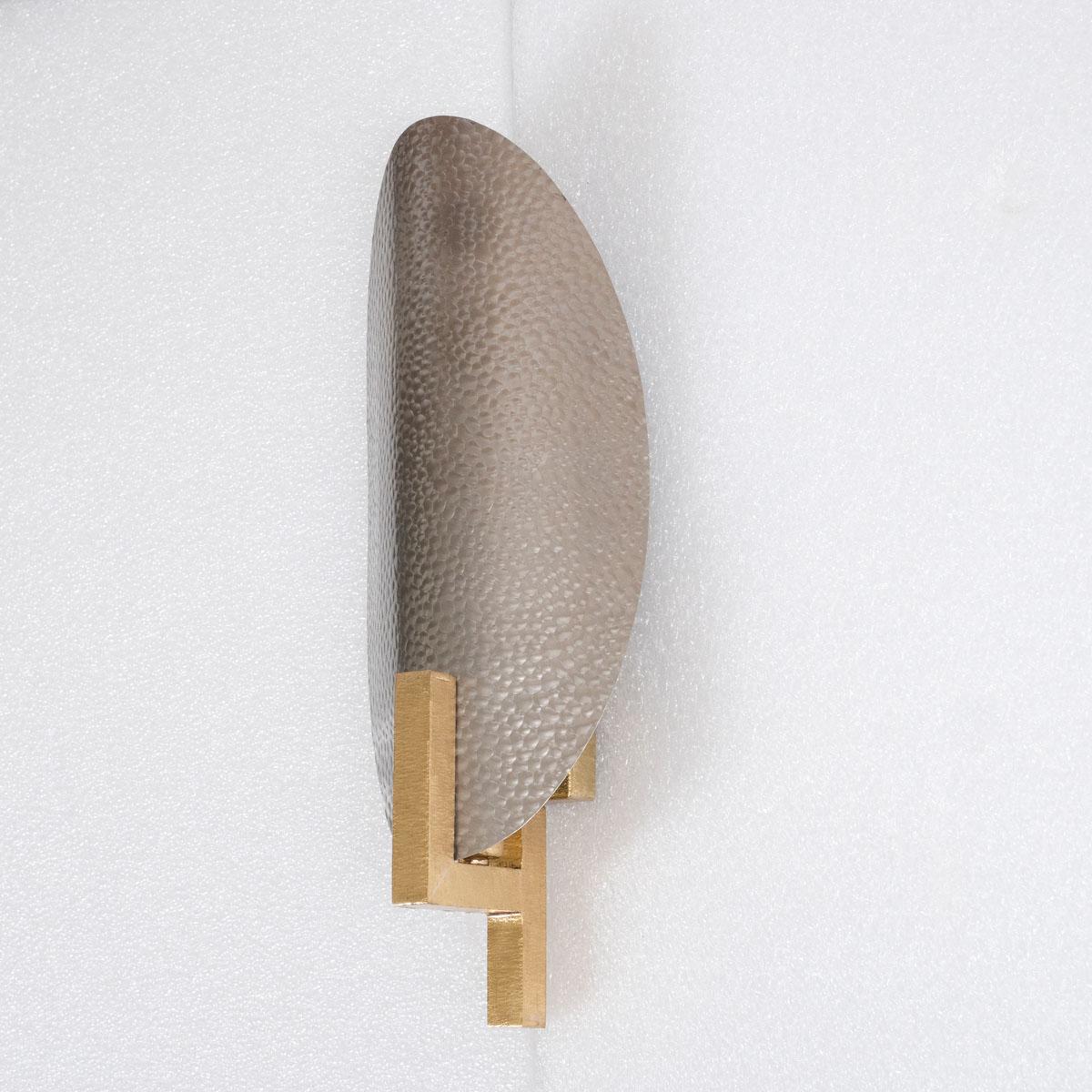 Contemporary Hammered Metal and Brass Sconces For Sale